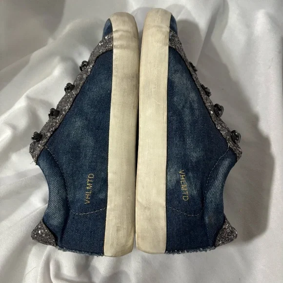 Vintage Havana Blue Denim Shoes Sneakers Size 6 Chain Link Slip On - Picture 4 of 7